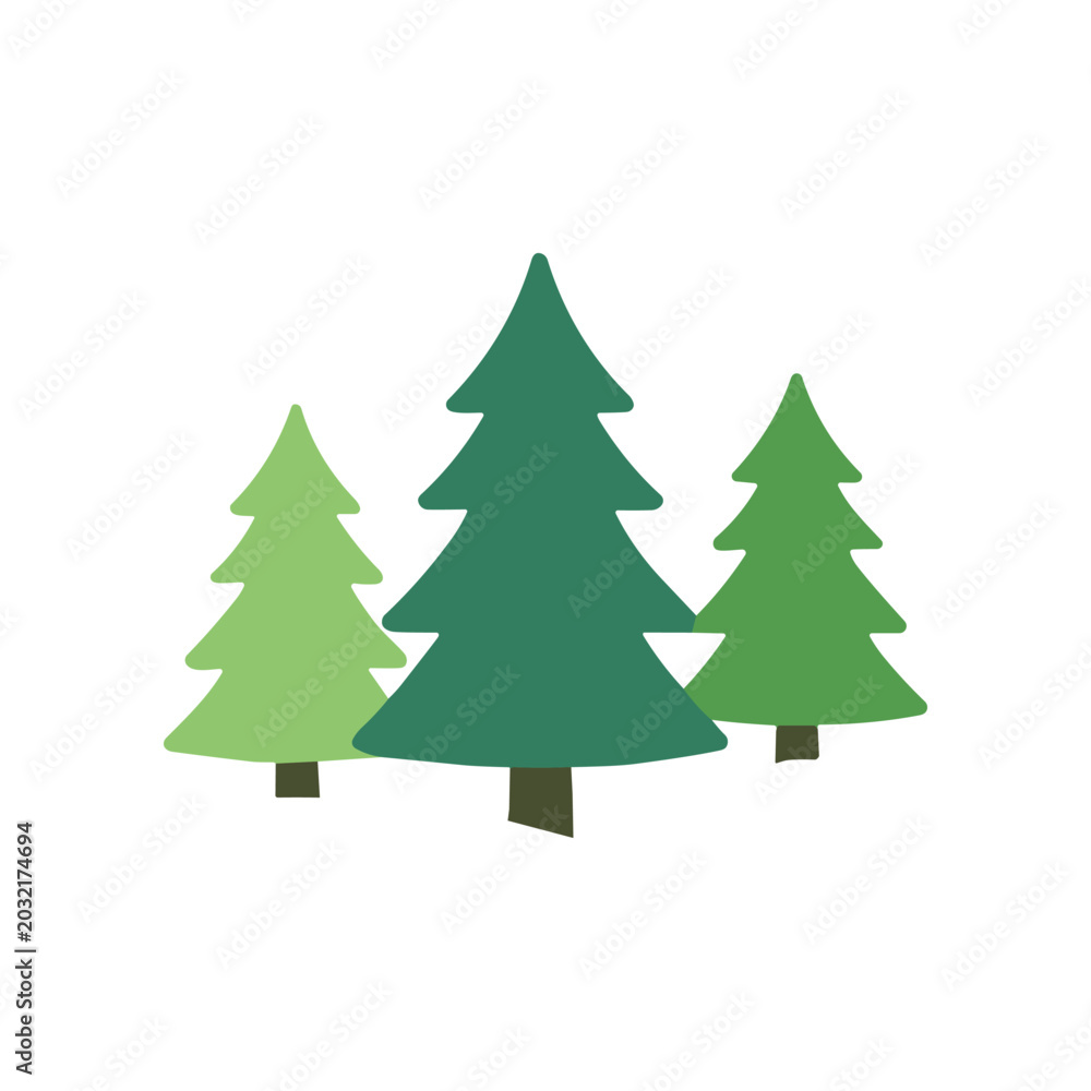 Obraz premium Three green pine trees standing tall.