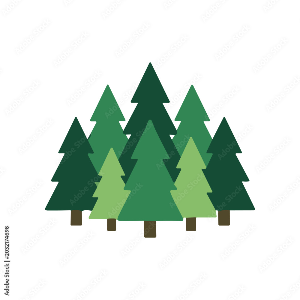 Obraz premium Group of Evergreen Trees Illustration.