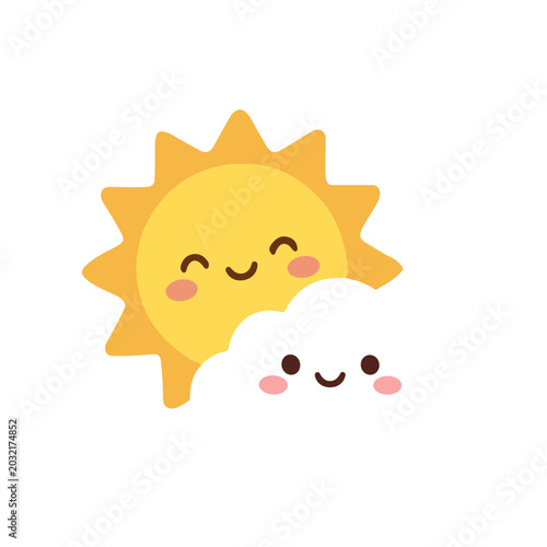 Tableau sur toile Smiling sun and cute white cloud.