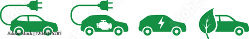 Fotografie Set of green electric and hybrid car icons isolated on white background
