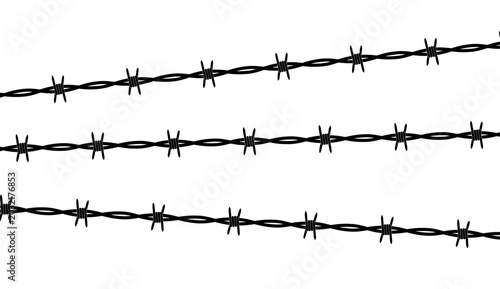 Принти на полотні Barbed wire fence illustration featuring three parallel strands with sharp point