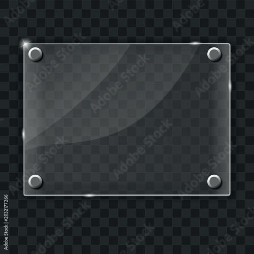 Modern clear acrylic display panel with metallic corner fixings and subtle light reflection design