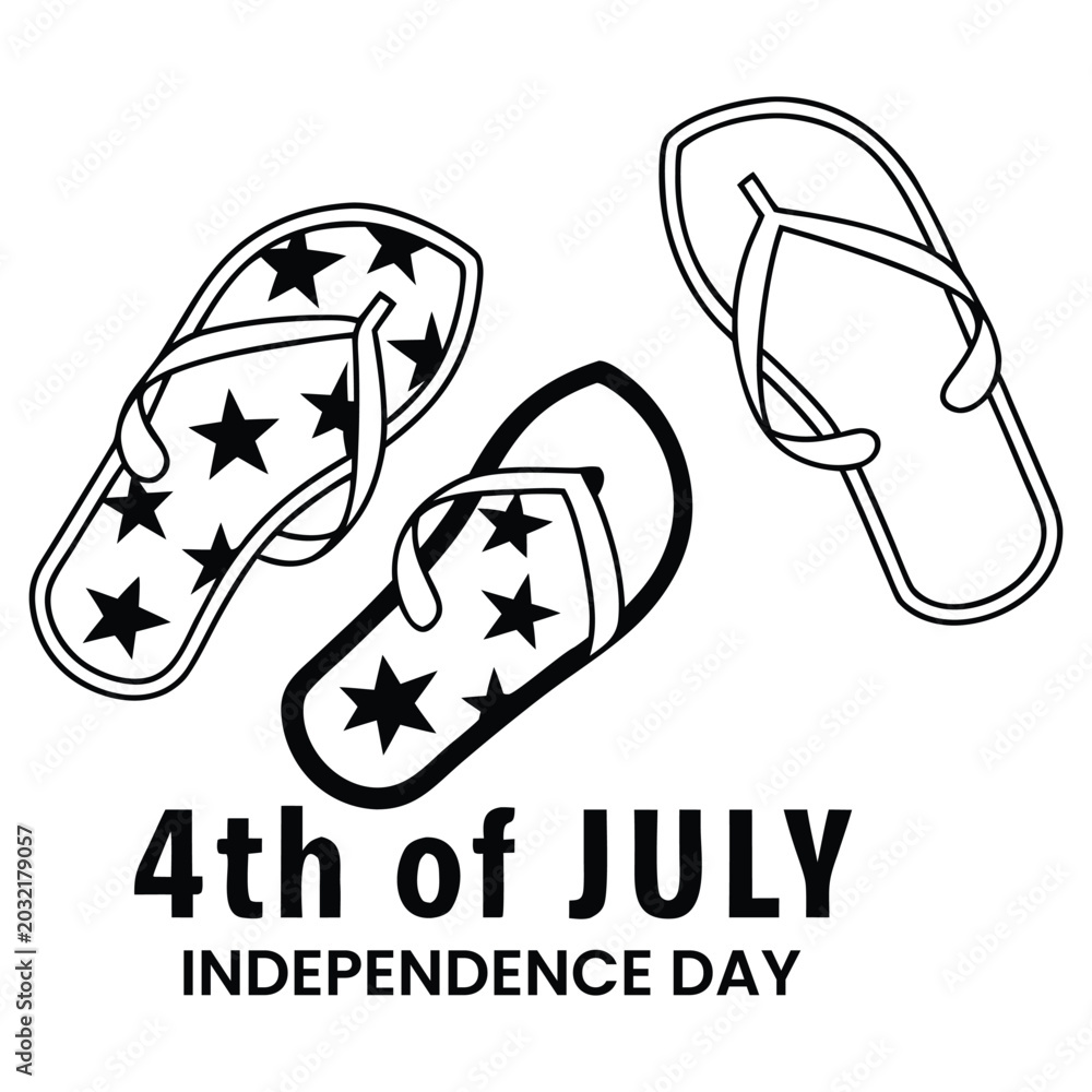 Fototapeta premium Flip flops with stars pattern for Independence Day celebration in vector illustration style