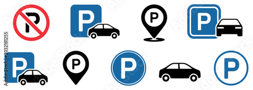Schilderij op canvas car parking icons set collection
