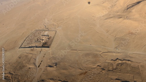 Aerial view of Habu temple and surrounding area in the west bank in Luxor