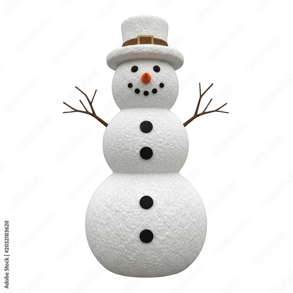 Obraz premium Cute snowman with arms outstretched on white background