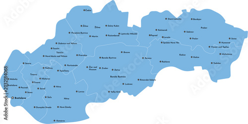 Schilderij op canvas Map of Slovakia with cities simple blue vector illustration for travel and geogr