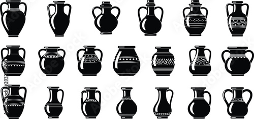 Foto Ancient Ceramic Vase and Amphora Silhouette Collection Featuring Traditional Pot