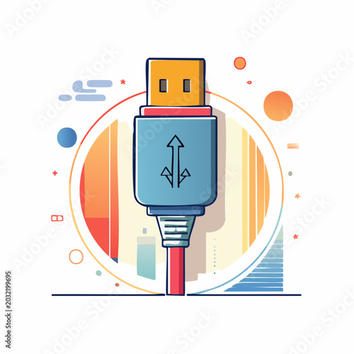 Vector Illustration of a USB Connector with Data Transfer Symbol