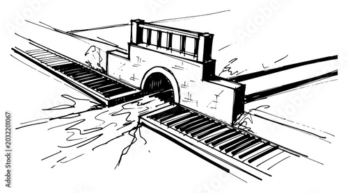 Tableau sur toile Industrial Sluice Gate for Water Control - Hand Drawn Vector Sketch
