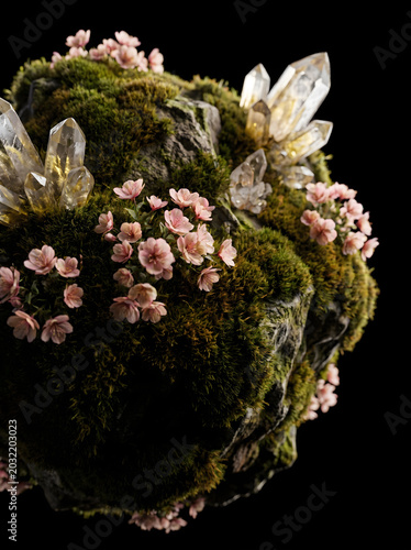 Mossy Crystal Garden Fantasy Flora Nature Scene for Magical Backgrounds and Decor Ideas