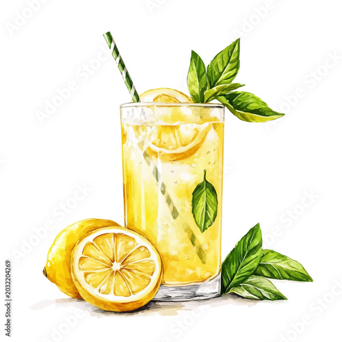 Tablou pe pânză Lemonade, watercolor vector portraying a joyful pose with colorful highlights, isolated on a white background
