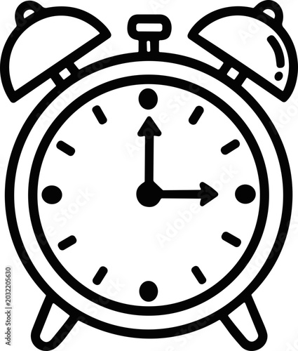 Картината върху платно Vintage alarm clock icon, retro timekeeping device, simple line art illustration