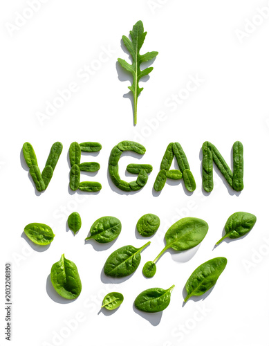 Healthy Vegan Concept with Fresh Leaf Letter Design
