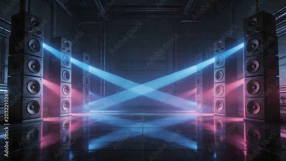Fototapeta premium Speaker array with light beams in room