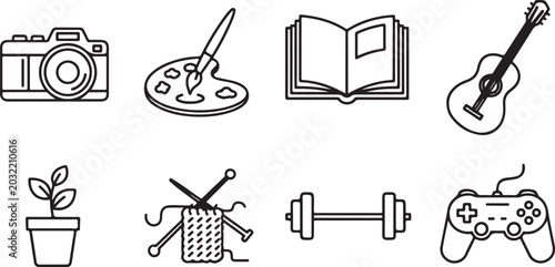 Bild auf Leinwand Flat icons set of eight hobbies and activities Vector