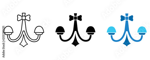 Konstfotografi Set of three chandelier icons, including outline, solid black, and blue vector v