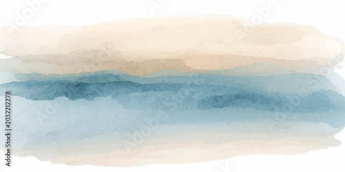 Foto An abstract watercolor painting of a foggy mountain landscape at sunrise, with m