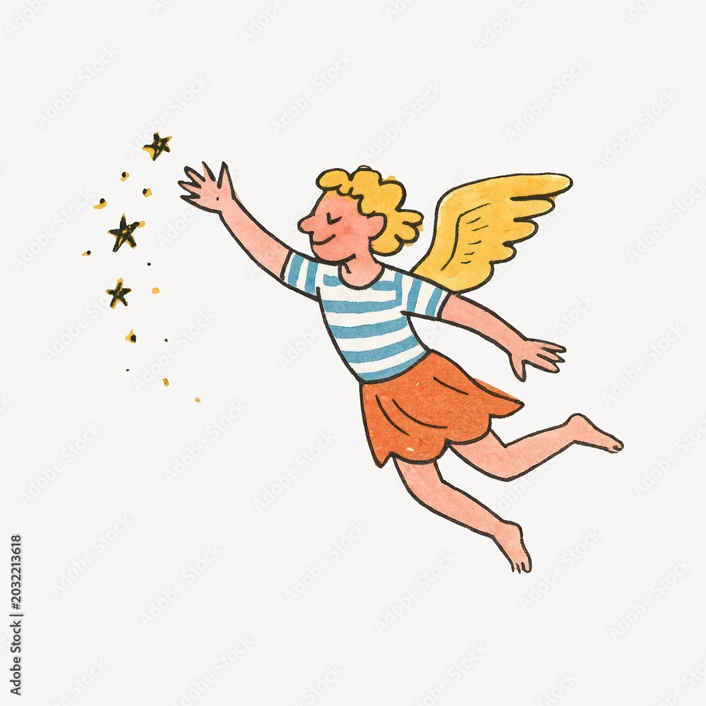 Obraz premium Whimsical angel spreading stars.