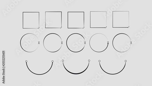 Geometric circle and square line art design pattern.