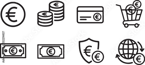 Eight financial icons with euro currency symbols Vector
