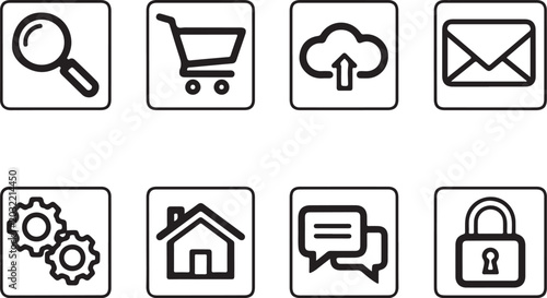 Photos Flat icons set of eight common services and functions Vector