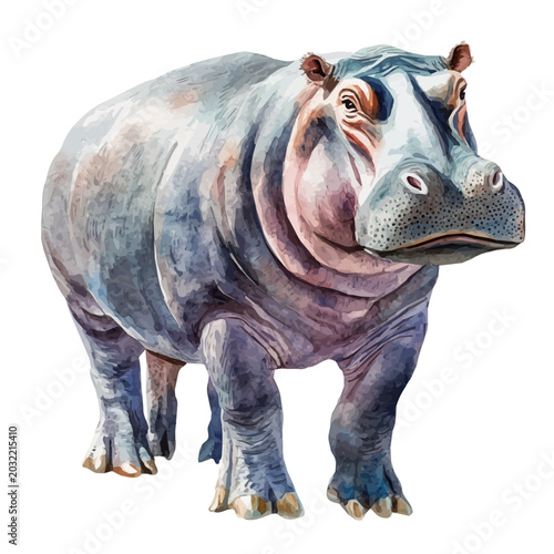 Foto Hippopotamus, watercolor vector portraying a joyful pose with colorful highlights, isolated on a white background