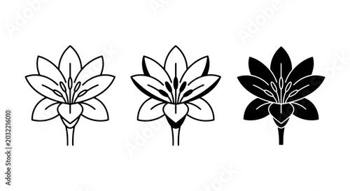 Fotografie Elegant Lotus Flower Icons, Vector Graphics Set, Zen Floral Symbol, Black and Wh