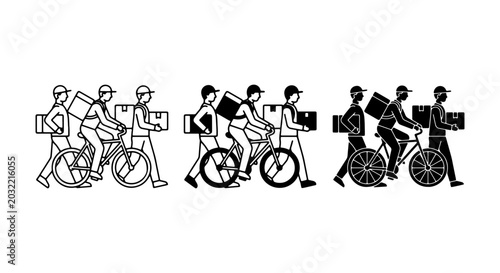 Photos Delivery Cyclists, Courier Service Icons, Package Transport Vector Set