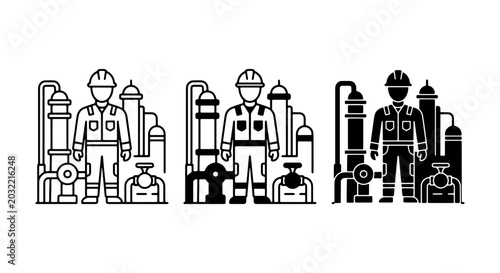 Canvas-taulu Industrial Workers, Refinery Plant Icons, Oil Gas Industry, Safety Gear, Vector