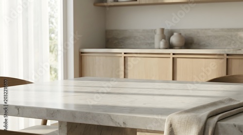 Close-up of empty modern dining table in kitchen
