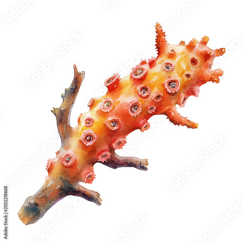 Foto watercolor graphic of Warty Sea Cucumber Branch, isolated on a white background