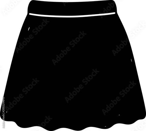 Foto Black A-line skirt silhouette with white waistband, simple fashion illustration