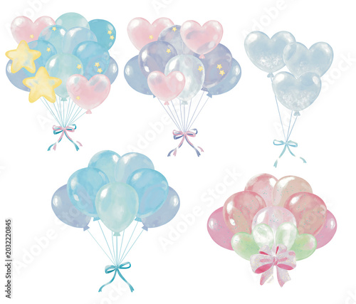 Watercolor Balloon Bouquet Collection in Soft Pastel Colors