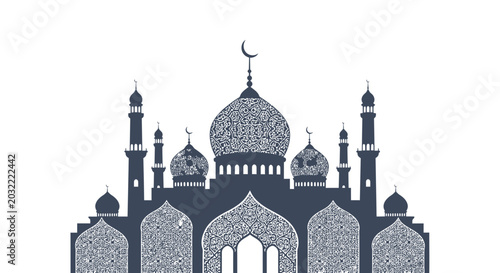 Foto Islamic Mosque Silhouette with Arabic Calligraphy Decorations