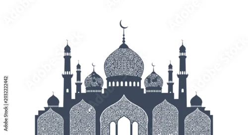 Obraz Islamic Mosque Silhouette with Arabic Calligraphy Decorations