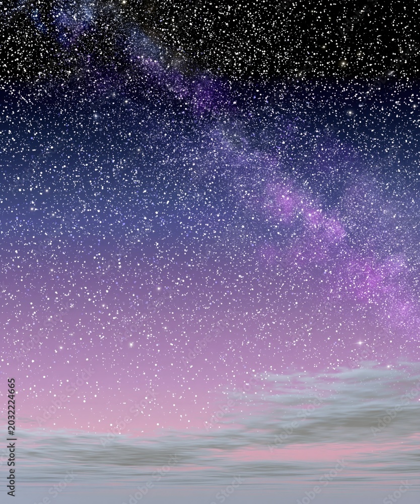 Obraz premium Vibrant Milky Way Galaxy Arching Across a Dreamy Twilight Sky with Soft Clouds