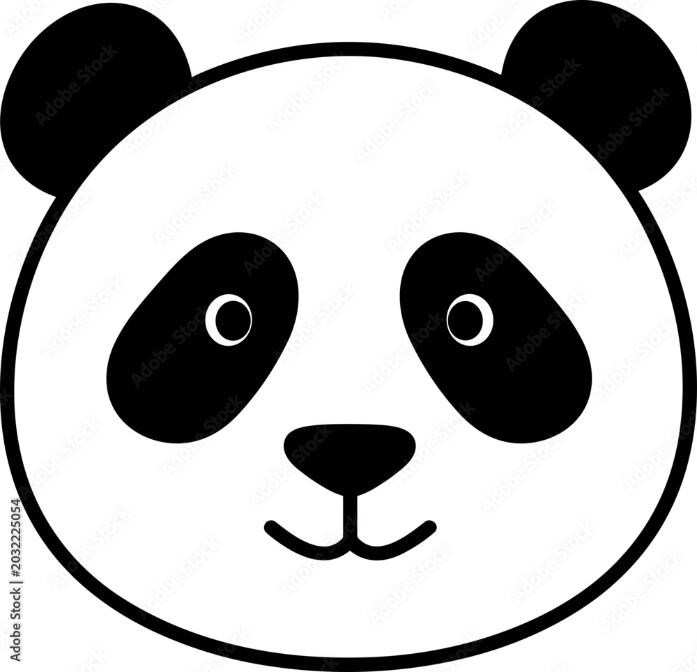 Obraz premium Cute Panda Bear Face Icon, Simple Vector Illustration, Black and White