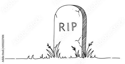 Fotografie gravestone with rip inscription sketch of a thin one line in the style of a blac