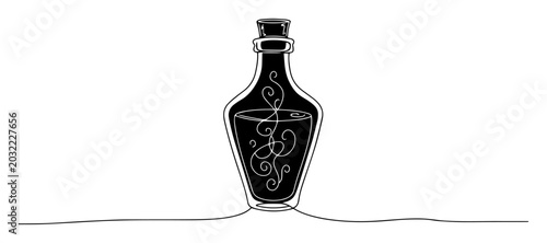 Foto magic potion bottle swirl sketch of a thin one line in the style of a black vect