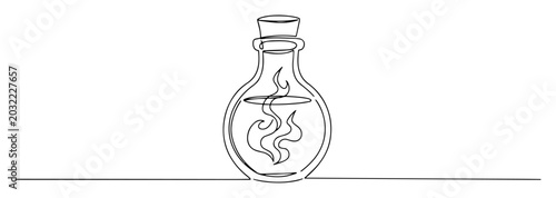 Schilderij op canvas round potion vial with smoke sketch of a thin one line in the style of a black v