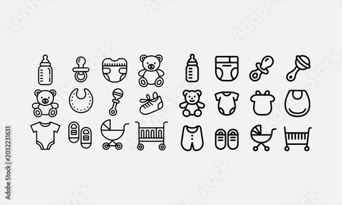 Foto Baby essentials doodle line art icon set vector illustration
