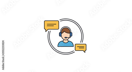 Bild auf Leinwand Cartoon customer service representative with headset.