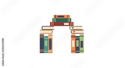 Photography Colorful Stacked Book Archway Structure.