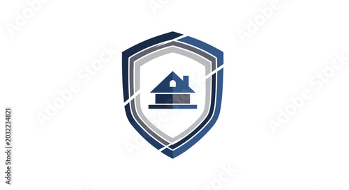 Blue house shield logo emblem.