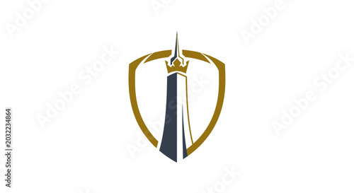 Foto Golden Crowned Sword Emblem Logo Design.