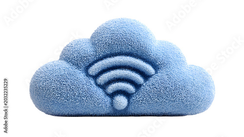 Fluffy Cloud WiFi Symbol 3D Render Isolated on Black Background