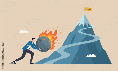 Quadro em tela Advantage boulder uphill mountain peak agility or innovation for success, leader