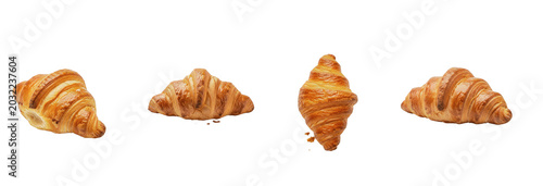 Foto Set of 4 Fresh Baked Golden Croissants, Isolated PNG Clipart, Delicious French P