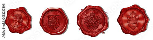 Vintage Red Wax Seal Set Isolated on White Background, Classic Royal Heraldic Wax Stamps for Letters, Invitations, and Documents, High-Quality Cutout PNG Images